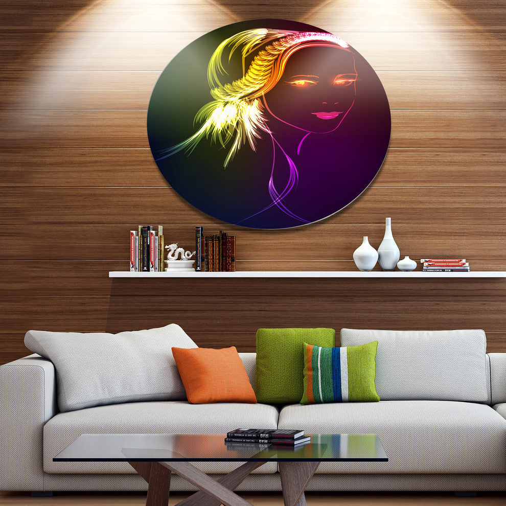 Illuminating Girl'S Head Fractal, Modern Portrait Round Wall Art, 11"