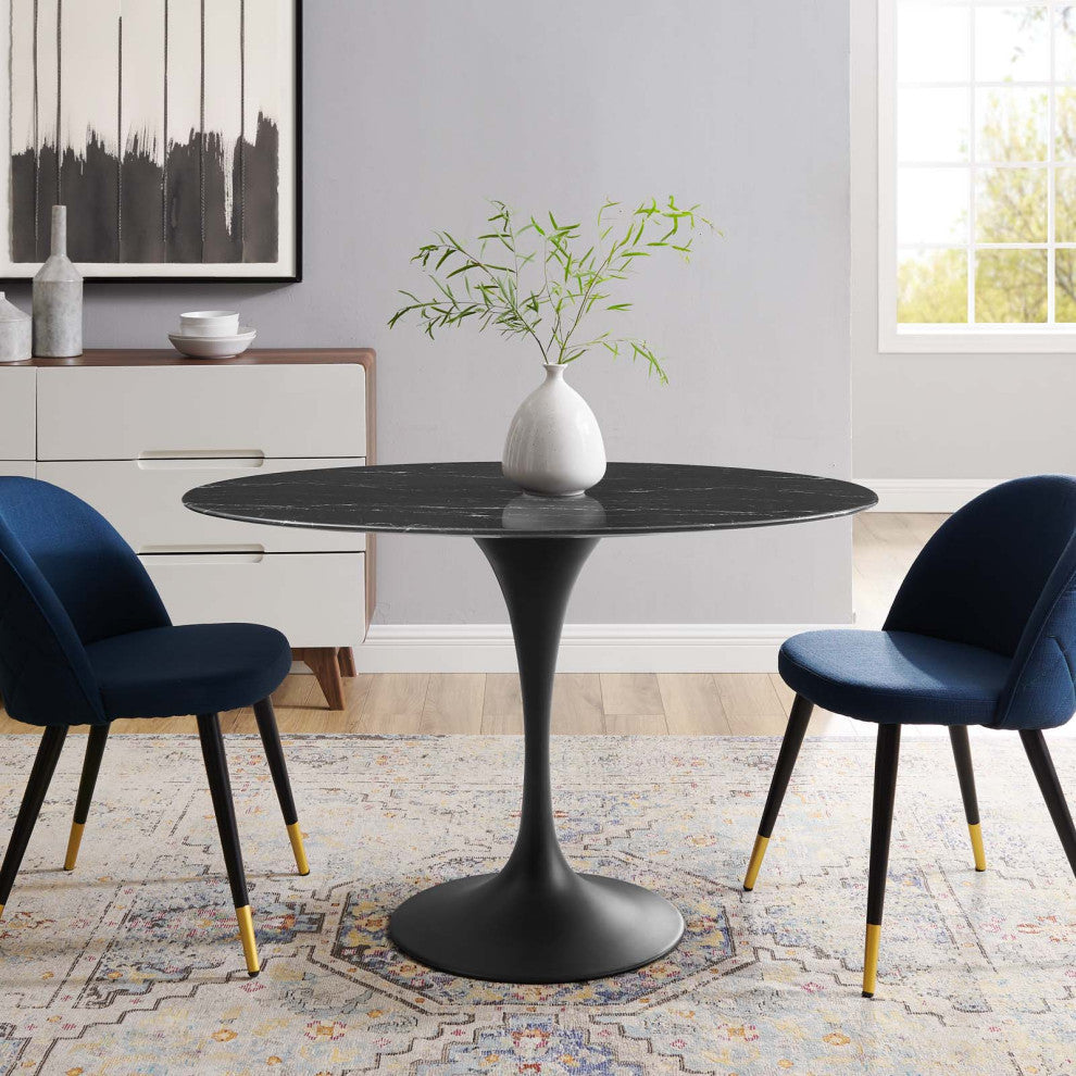 Lippa 48" Artificial Marble Dining Table, Black Black