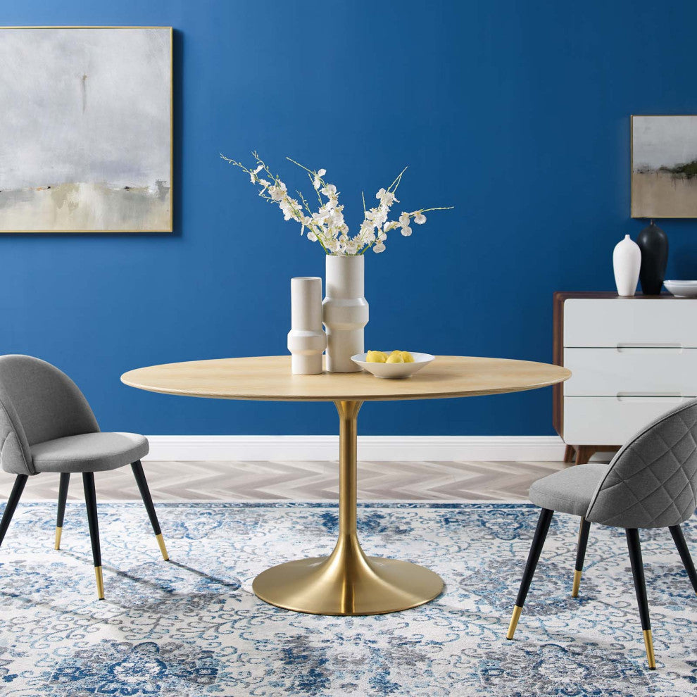 Dining Table, Oval, Wood, Gold Brown Natural, Modern, Cafe Bistro Restaurant