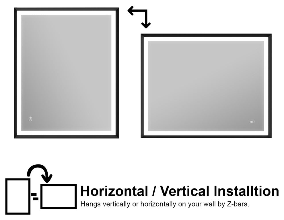 Beveled Bathroom LED Mirror Framed, Backlit and Front Light, Matte Black, 40"x32"