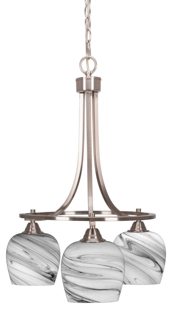 Paramount Downlight 3-Light Chandelier, Brushed Nickel, 6" Onyx Swirl Glass