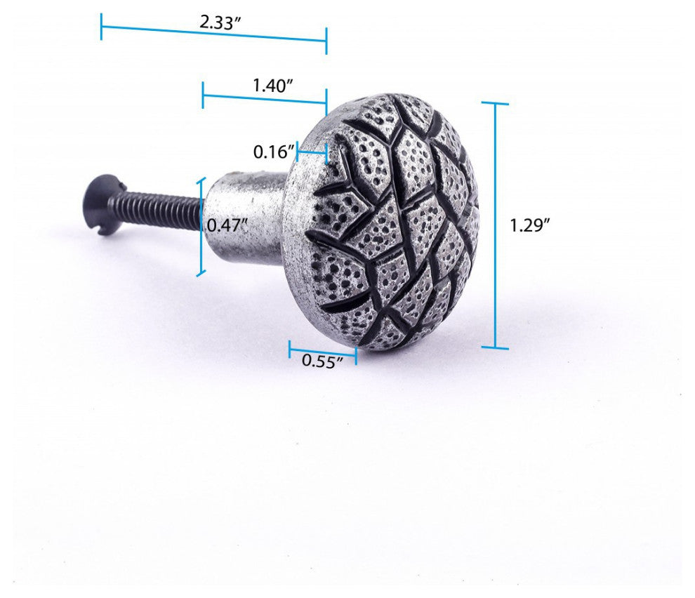 Round Cabinet Knob"Cobble Stone Design" Iron Pewter Finish Pack of 4