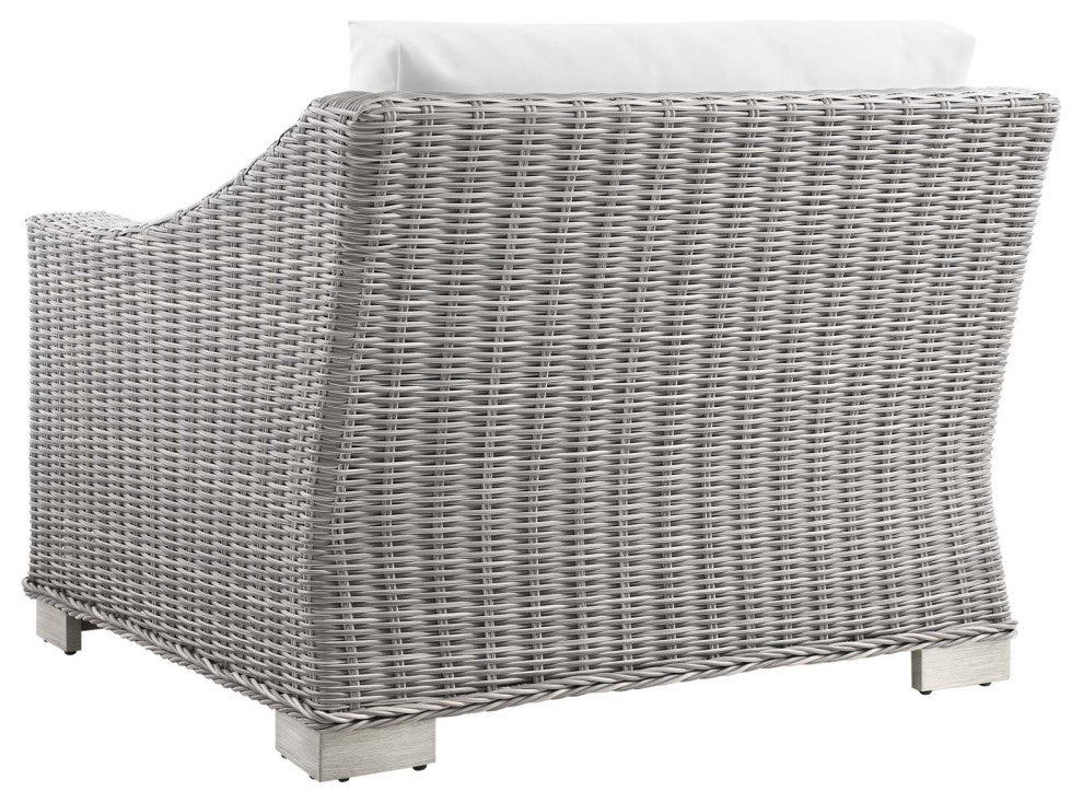 Lounge Sectional Sofa Chair Table Set, Rattan, Wicker, Gray White, Outdoor