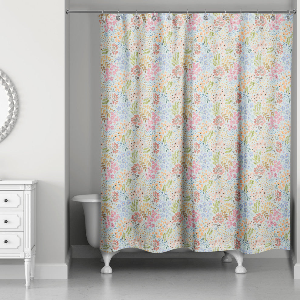 Wild Flower Floral on Blue 71x74 Shower Curtain