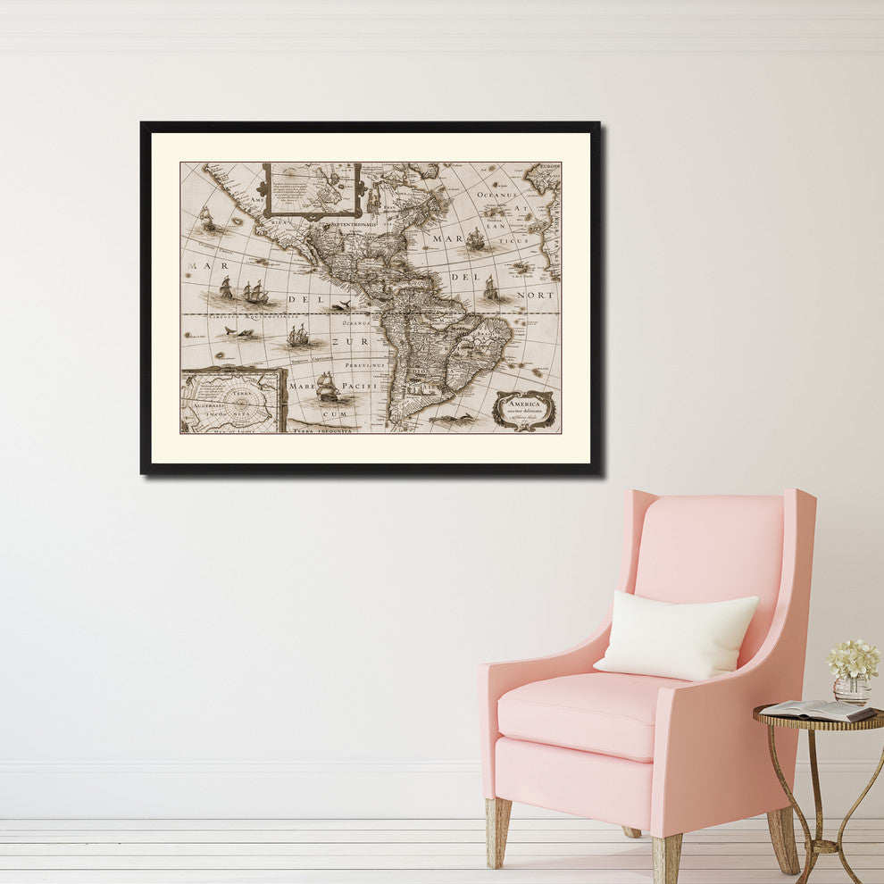 America Vintage Sepia Map Canvas Print, 16"x21"