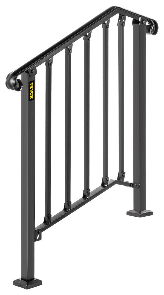 Wrought Iron Handrail Outdoor Stair Rail with Installation Kit, Black, Fit 2-3 Steps