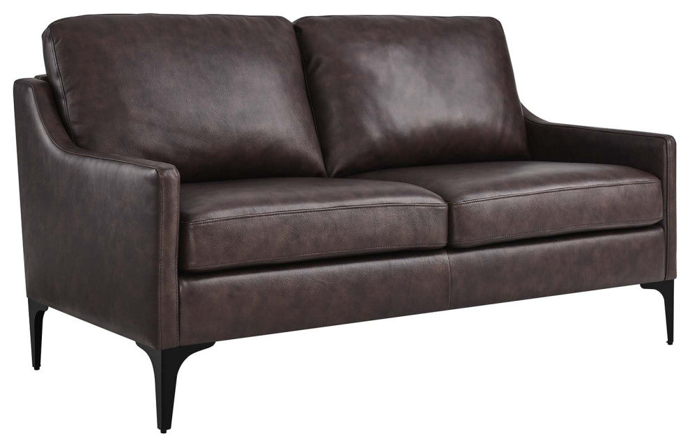 Corland Leather Loveseat, Brown