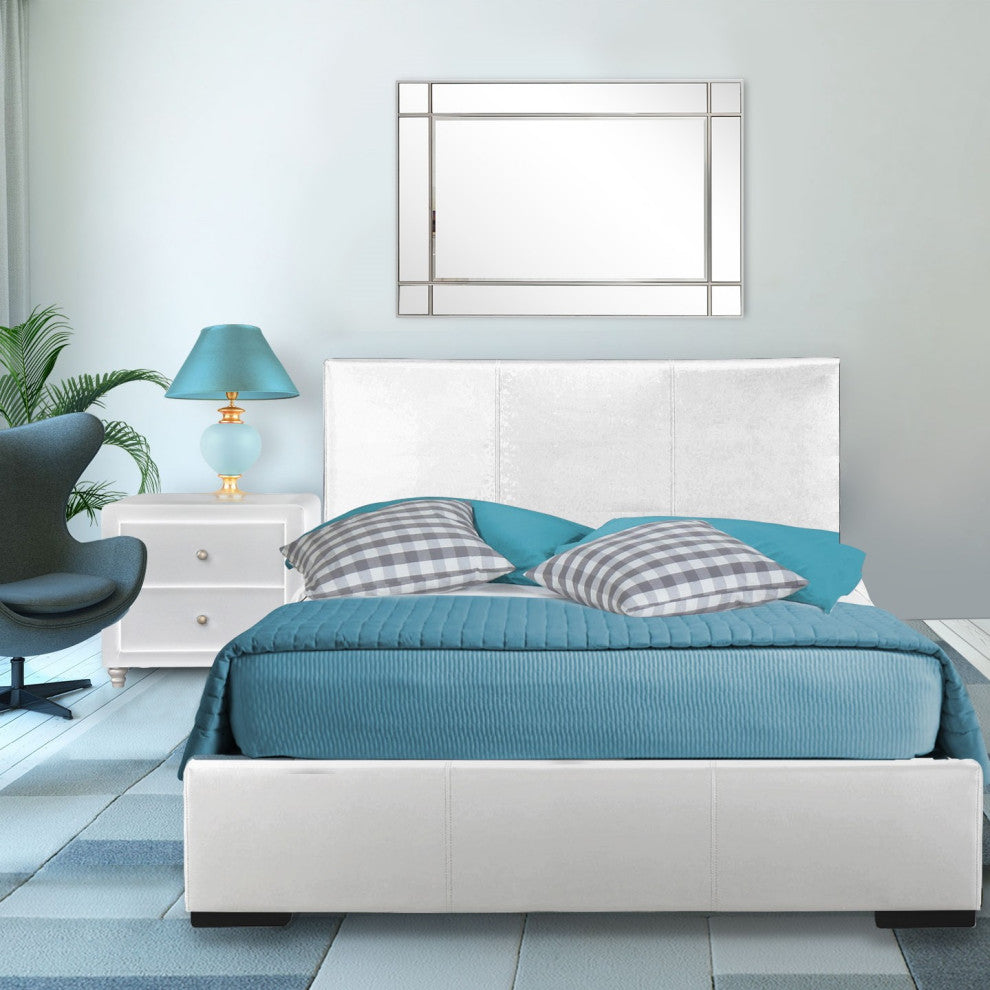 White Upholstered Twin Platform Bed With Nightstand