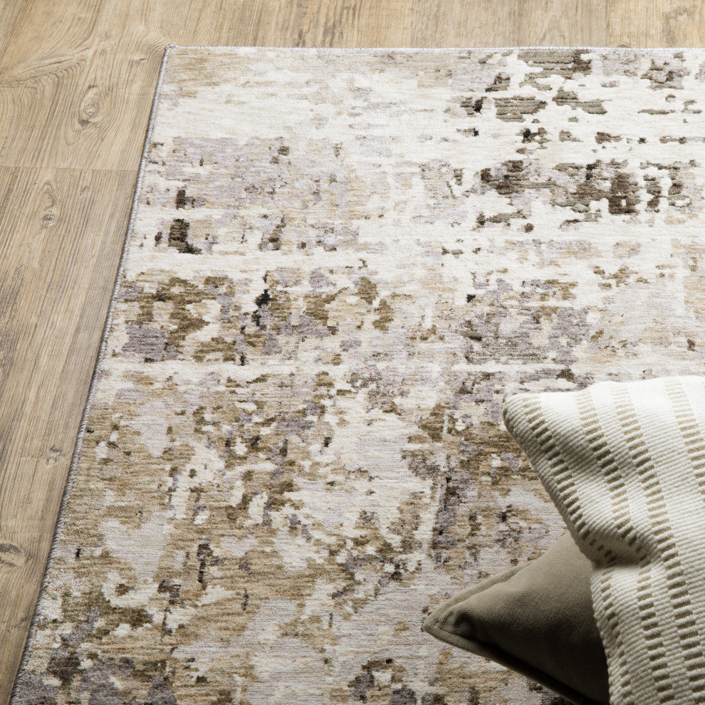 Noble Distressed Abstract Grey/ Ivory Indoor Area Rug, Grey, 2'3"x7'6"