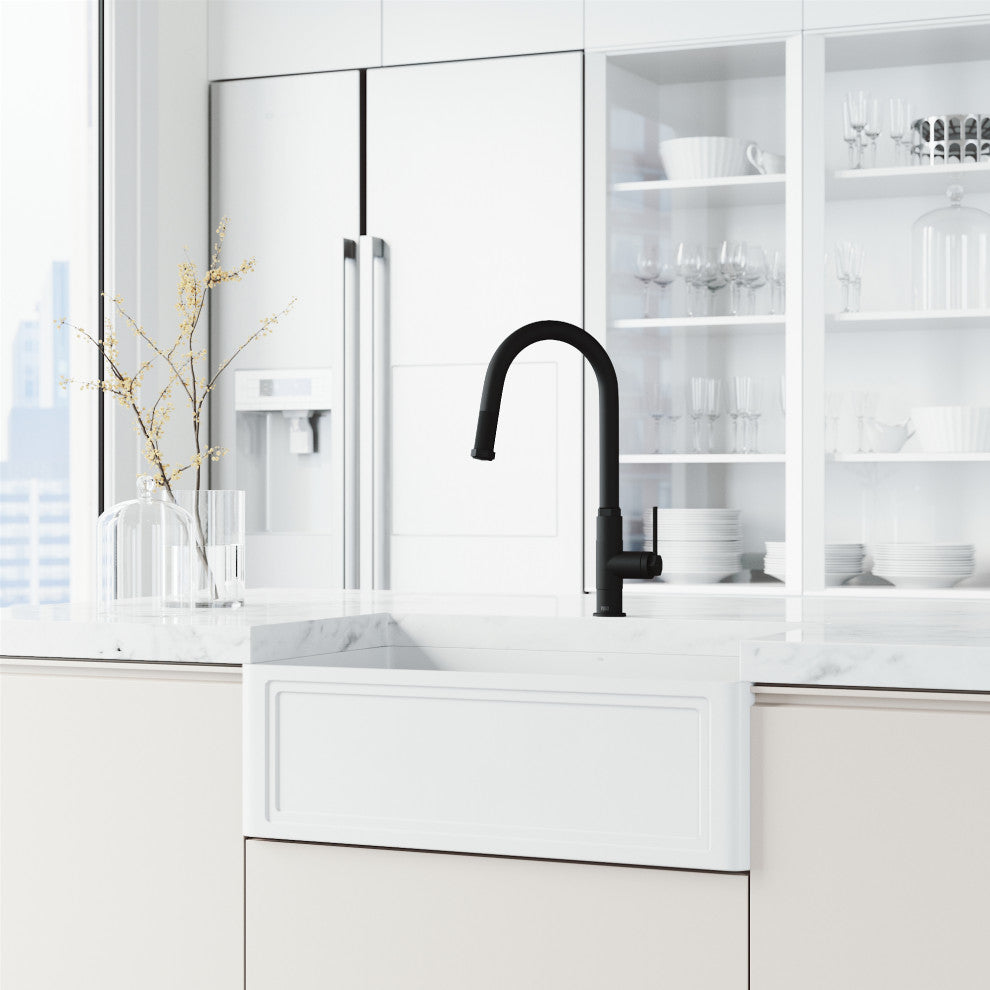 VIGO Hart Arched 18" H Single Handle Pull-Down Kitchen Faucet, Matte Black, Without Extras