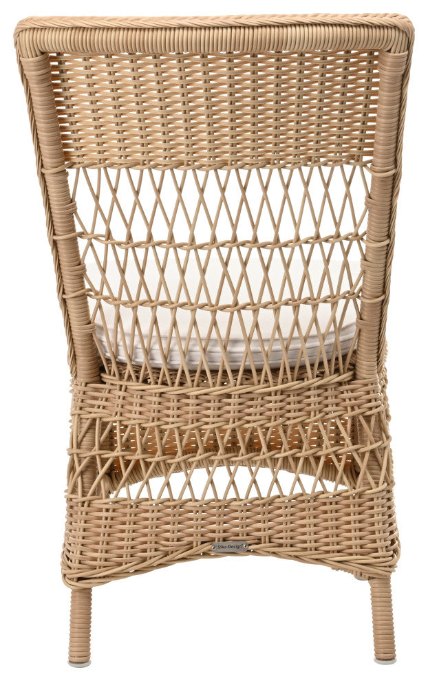 Marie Side Chair With Cushion, Natural Finish, Canvas White Upholstery