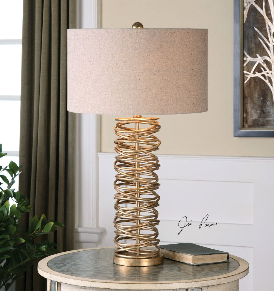 Stacked Metal Rings Cylinder Table Lamp 30 in Silver Champagne Entwined Circles