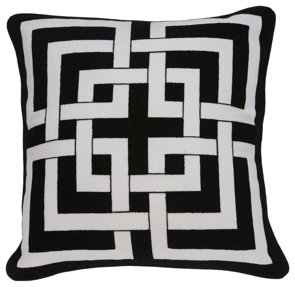 20" X 7" X 20" Transitional Black And White Pillow Cover With Down Insert