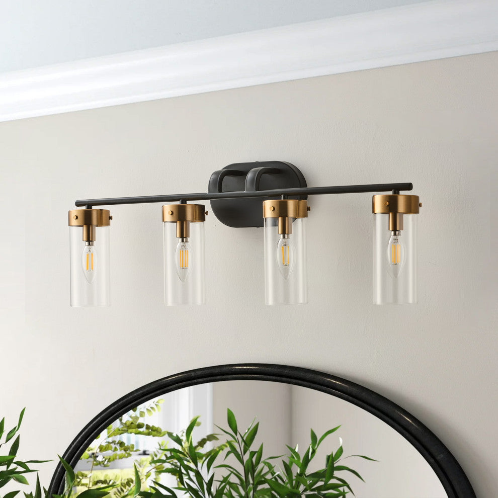 Modern 4-Light Bathroom Vanity Lighting Fixture with Glass Shades