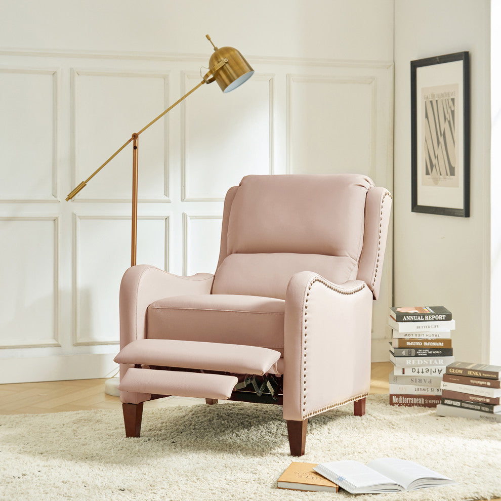 Genuine Leather  Push back Recliner With Wingback, Pink