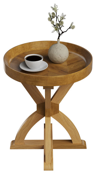 Side Table Mango Wood Pedestal Table for Couch, Loveseat, Entryway, or Bed