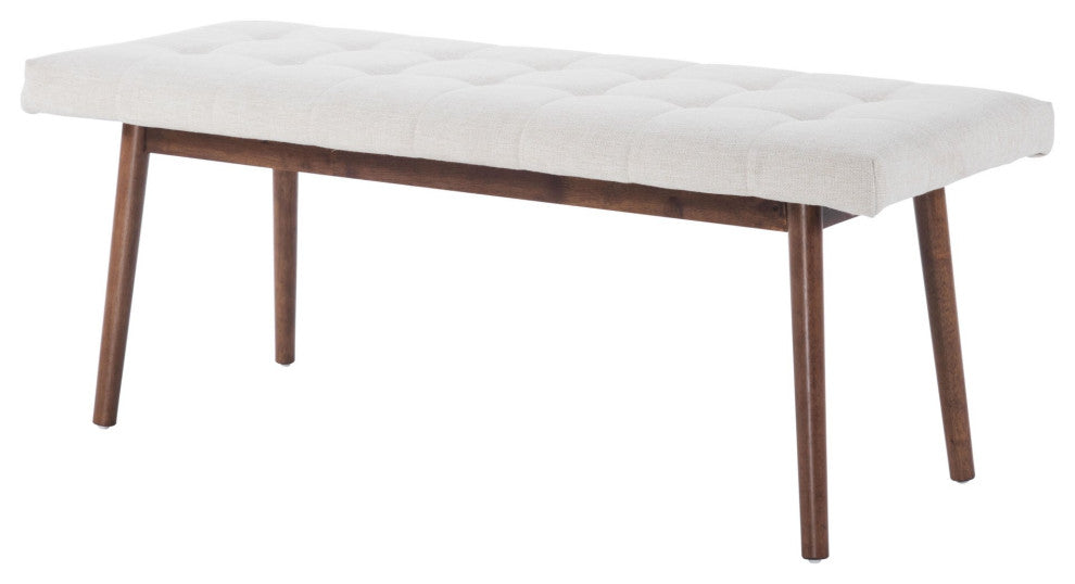 Accent Chair Bench, Fabric, Wood, Beige, Natural, Brown, Mid Century Lounge