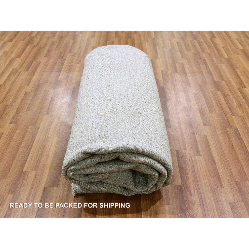 Gray Undyed 100% Wool Modern Grass Design Hand Knotted Square Rug, 9'11"x10'
