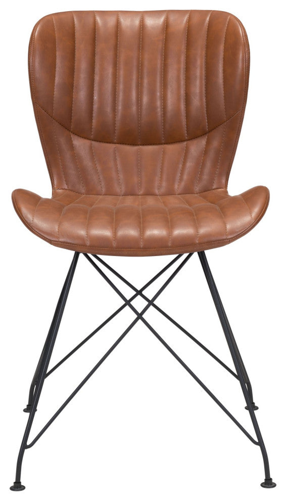 Dining Chair, Set of 2, Faux Vinyl Leather, Steel, Vintage Brown, Black, Cafe