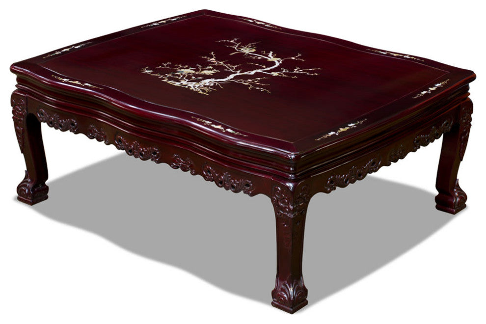 Dark Cherry Chinese Mother of Pearl Inlay Rosewood Royal Palace Coffee Table