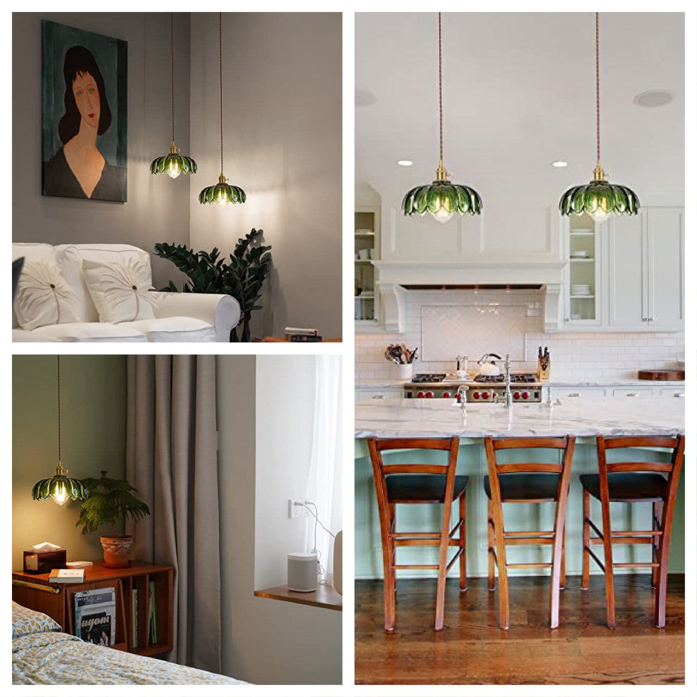 Glass vintage light fixtures Gold and green pendant light Retro chandelier