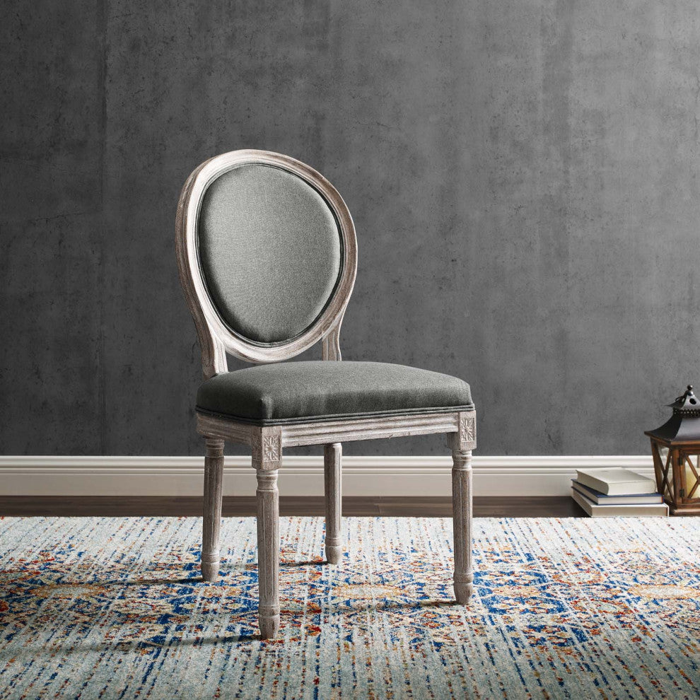 Emanate Vintage French Upholstered Fabric Dining Side Chair Natural Gray -4667