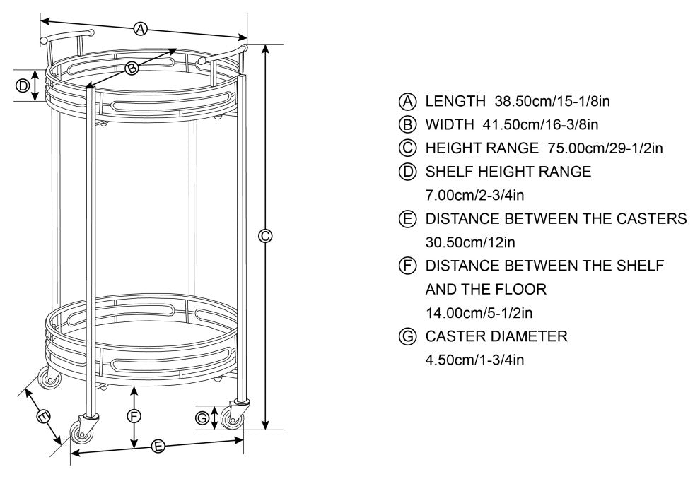 27.00"H Deluxe Metal Mirrored Bar Cart, Golden, Round