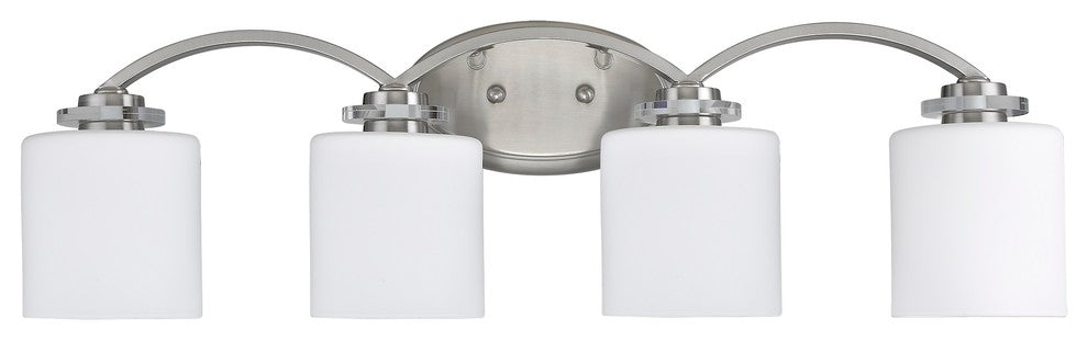PRUDENCE Transitional 4 Light Brushed Nickel Bath Vanity Wall Fixture White Etch