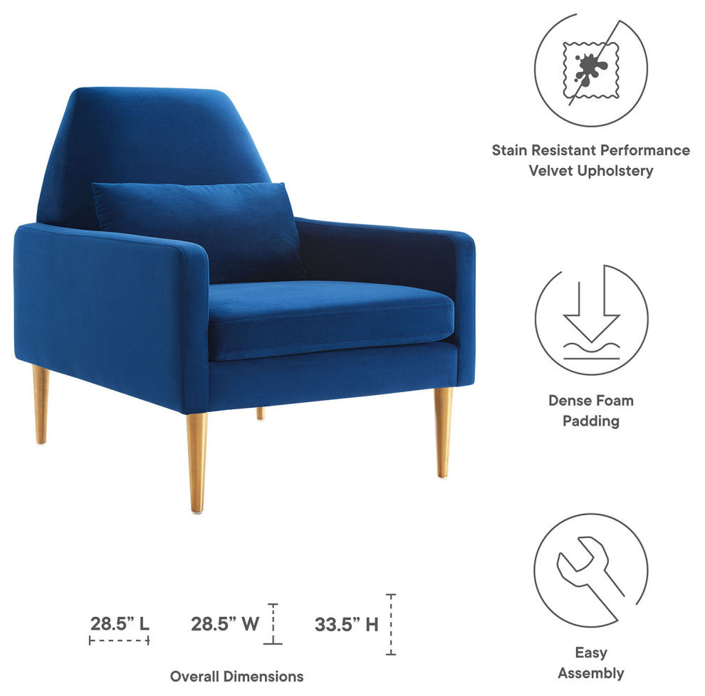 Armchair Accent Chair, Blue Navy, Velvet, Modern, Mid Century Hotel Lounge Cafe