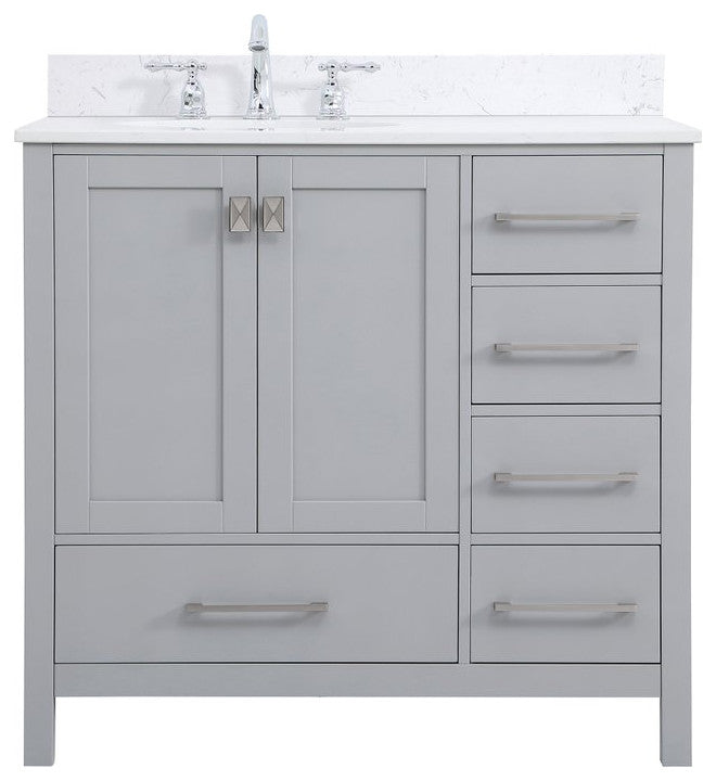 Iris 36" Single Bathroom Vanity, Gray With Backsplash