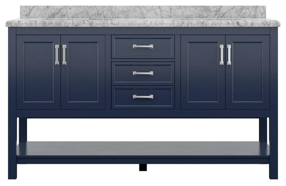 Affinity Bathroom Vanity With Carrara Marble Countertop, Blue, 61 in