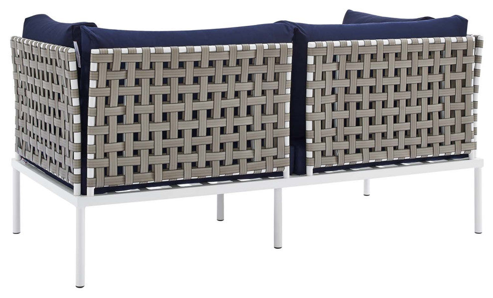 Lounge Sectional Sofa Chair Table Set, Sunbrella, Aluminum, Blue Navy, Outdoor