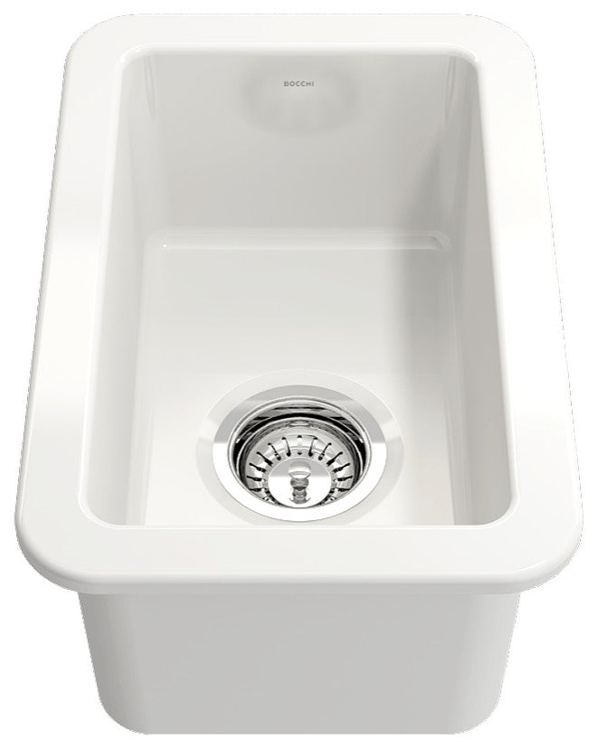 Sotto Dual-mount Fireclay 12" Single Bowl Bar Sink with Strainer in White