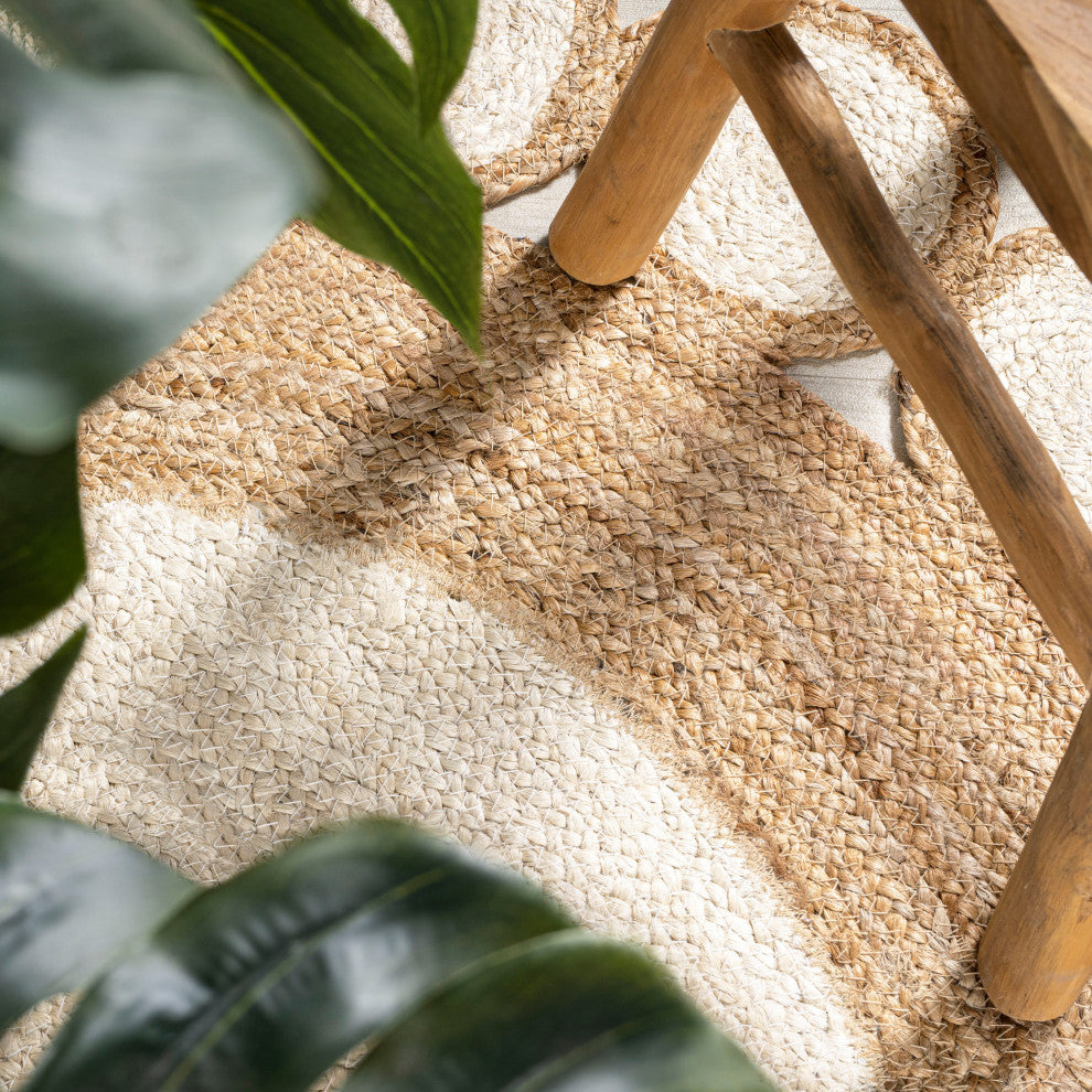 Skye Two-Tone Jute Circle Border Round Area Rug, 5' Round