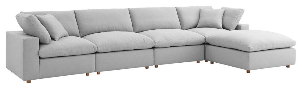 Commix Down Filled Overstuffed 5-Piece Sectional Sofa Set, Light Gray