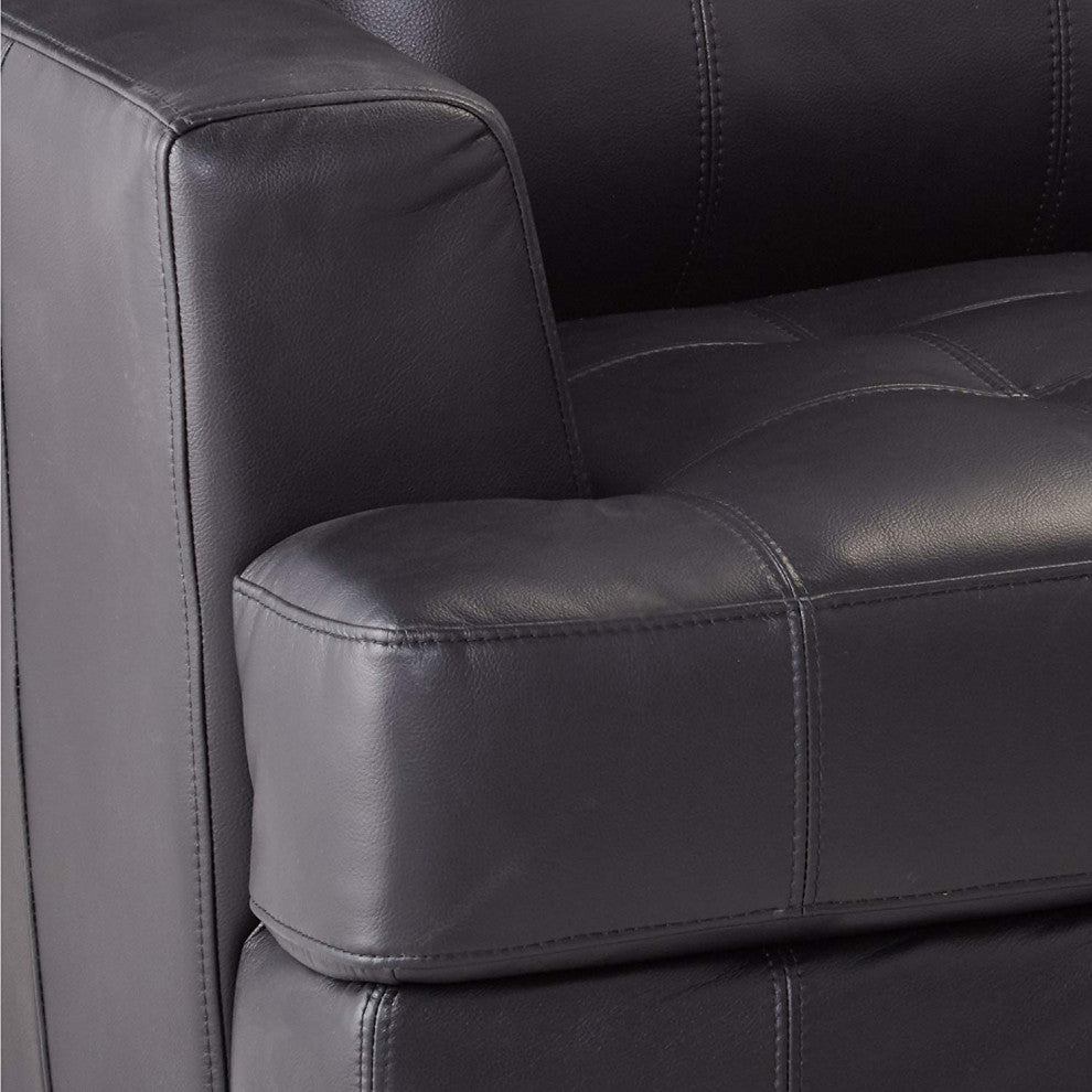 Benzara BM69641 Deluxe Leather Three Seat Sofa, Black