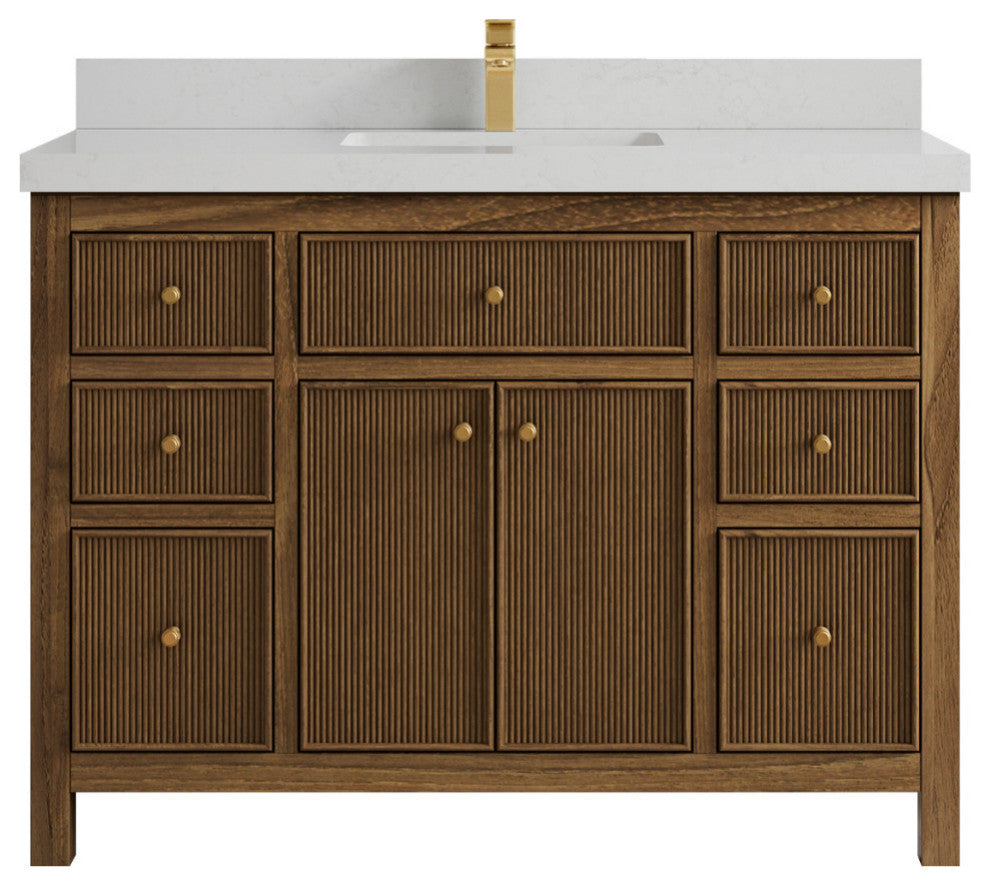 Sonoma Teak 48 Single Sink Bath Vanity in Dark Natural with 2" Carrara Quartz