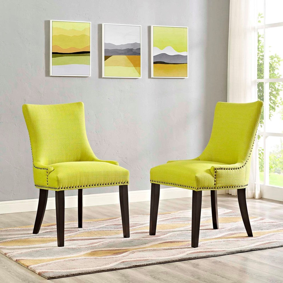Modern Contemporary Urban Kitchen Dining Side Chair, Set of 2, Green, Fabric