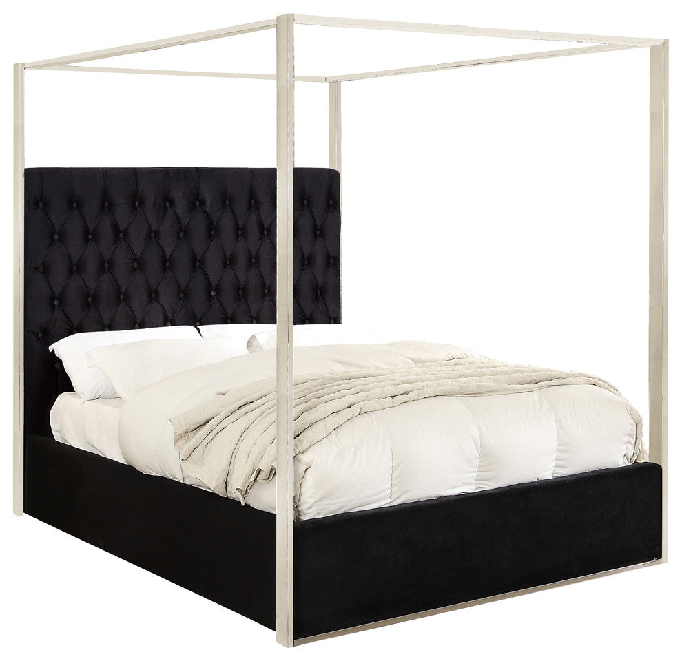 Porter Velvet Bed, Black, Queen