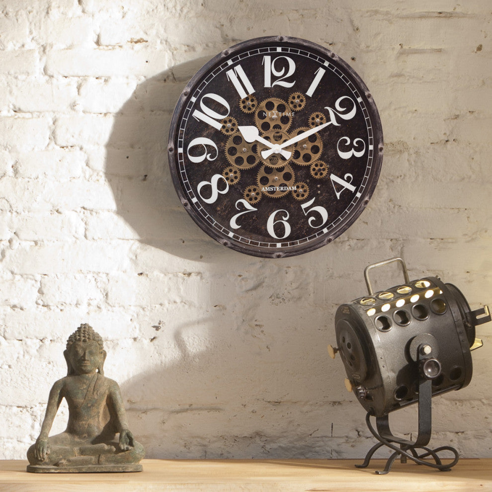 Henry 20" Moving Gear Wall Clock, Black
