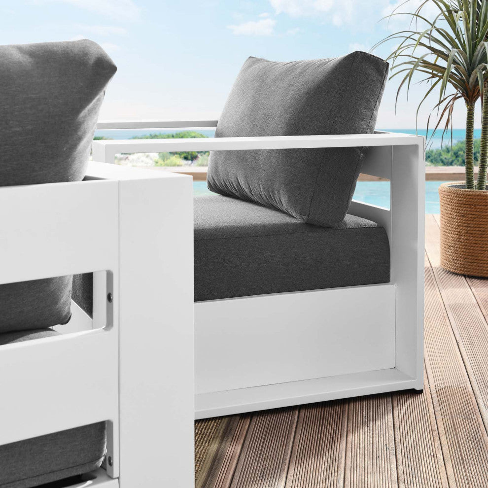 Lounge Chair Armchair, White Gray, Aluminum, Modern, Outdoor Hospitality
