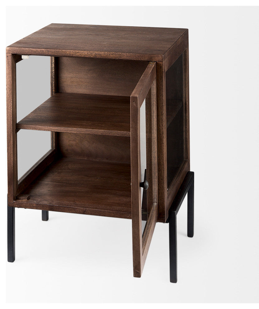 Arelius 20Lx18Wx26H Medium Brown Wood With Black Metal Frame End/Side Table