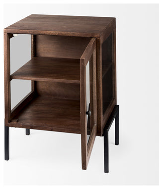 Arelius 20Lx18Wx26H Medium Brown Wood With Black Metal Frame End/Side Table