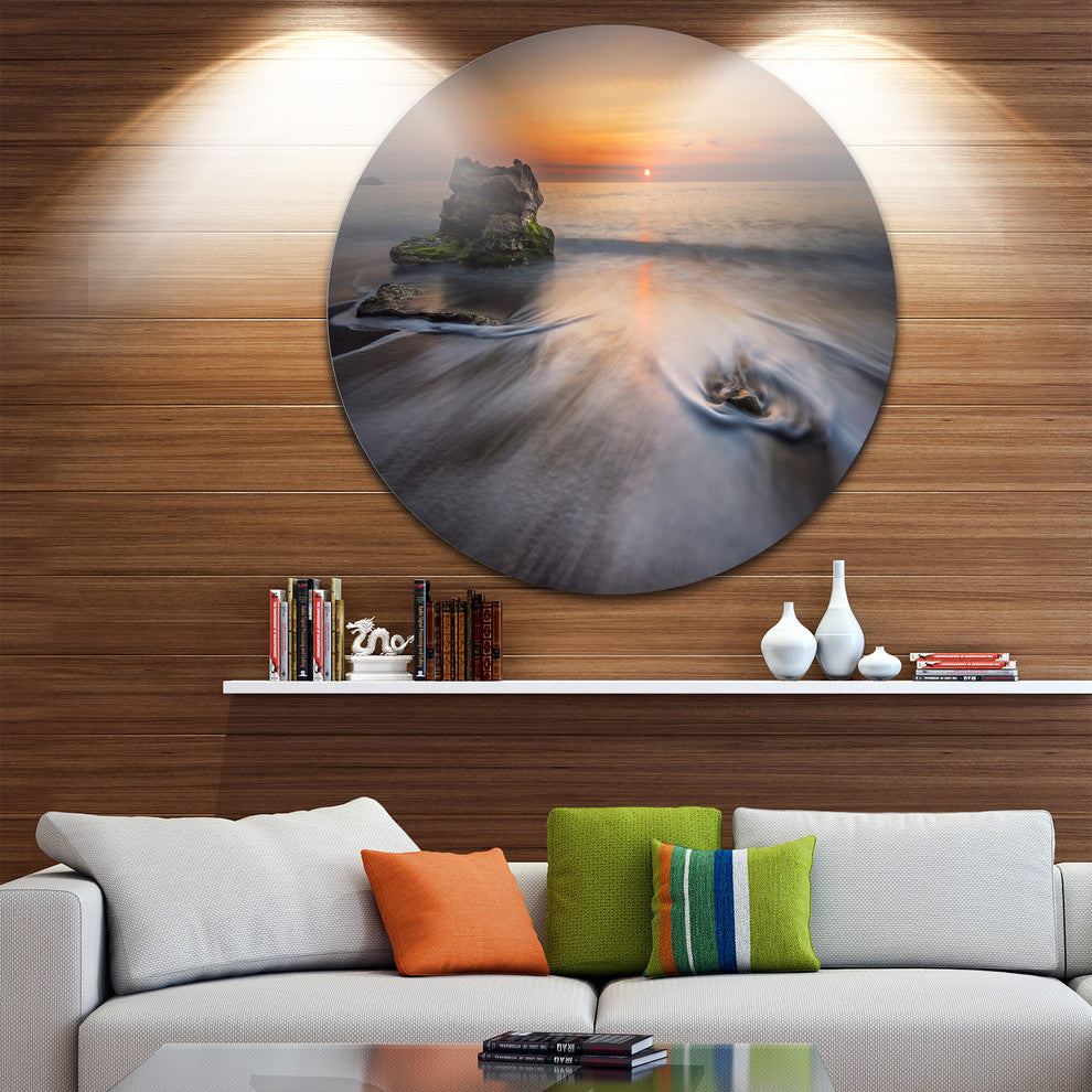 Stormy Sea With Rushing White Waves, Beach Disc Metal Wall Art, 23"