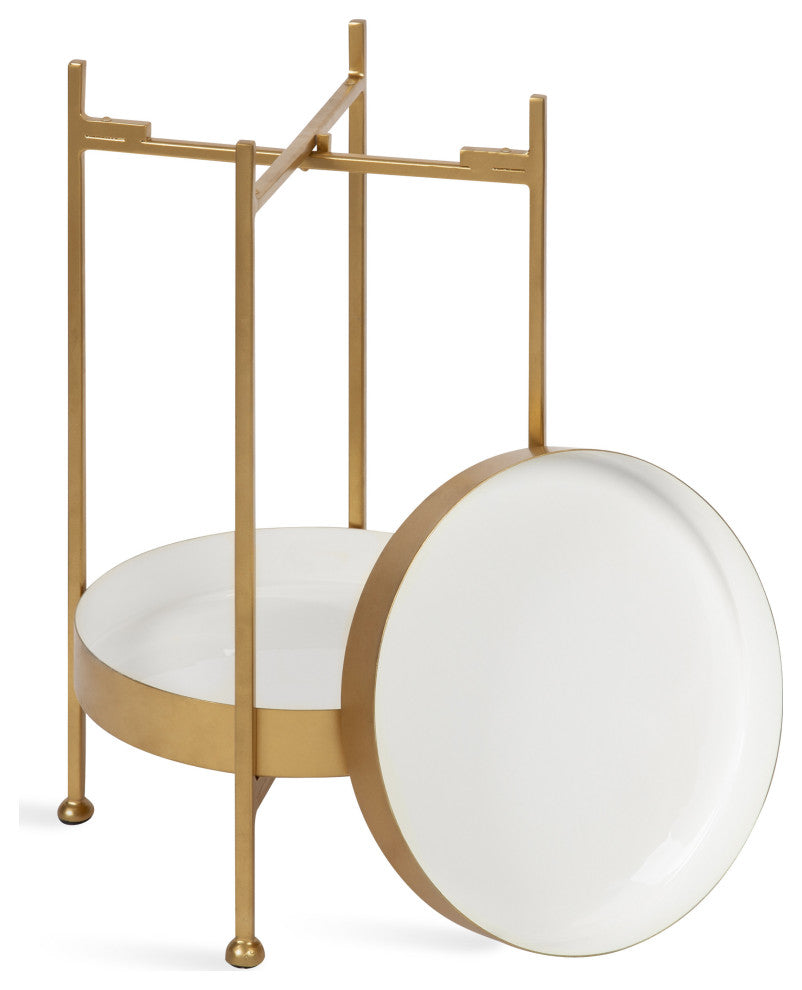 Nira Two-Tiered Metal Side Table, White/Gold 15x15x24