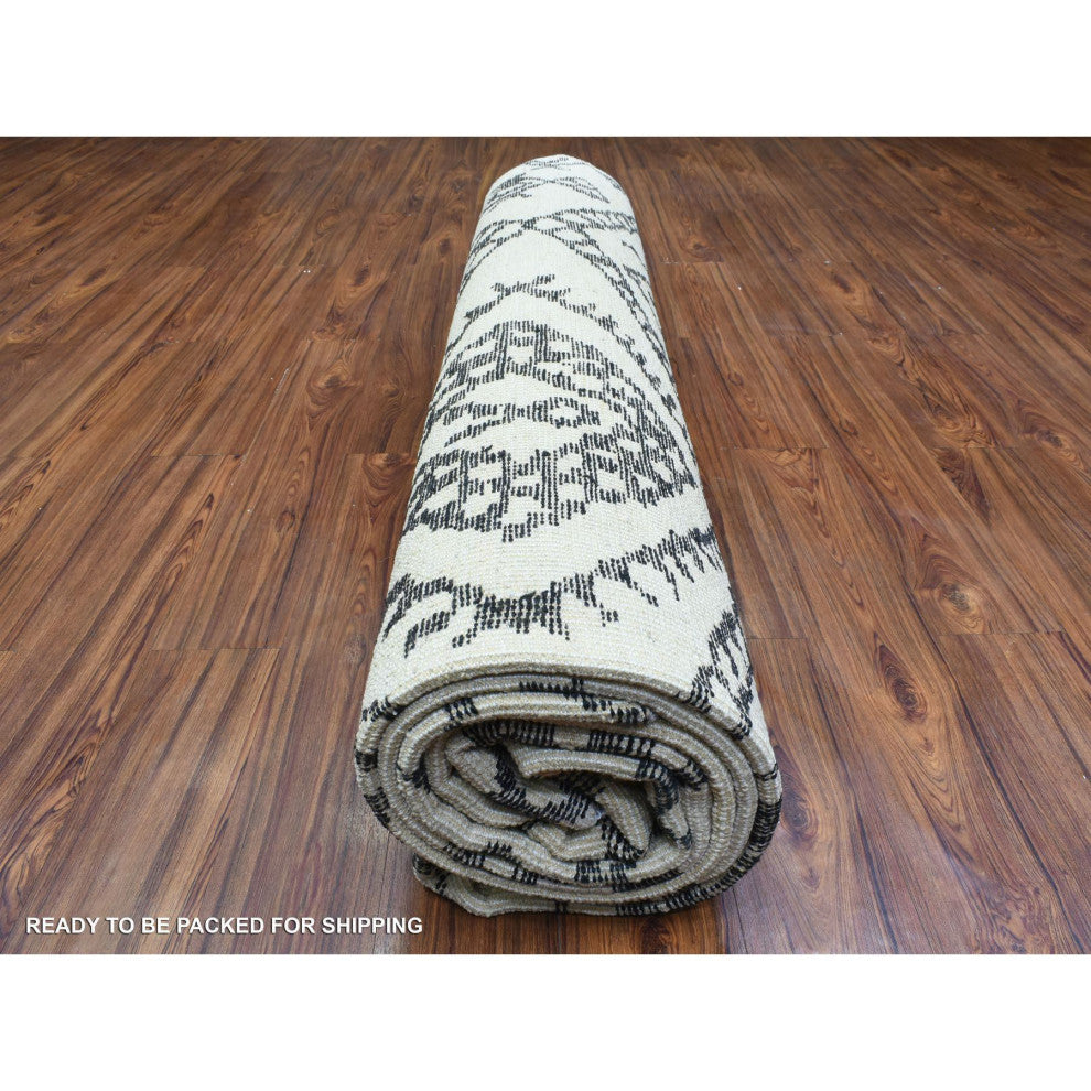 Ivory, Hand Knotted Boujaad Moroccan Berber Soft Organic Wool Rug, 9'10"x13'8"
