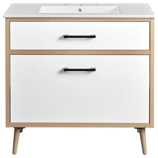 Modway Maverick 36" Wood Bathroom Vanity with Tapered Legs in White/Oak