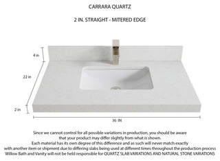 Boston 36 Center Sink Bath Vanity in Evergreen 2" Carrara Quartz