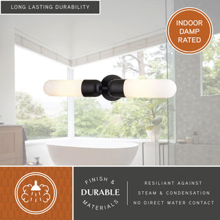 Thalia 24.75" Bath Bar Vanity Light White Glass Shade, Matte Black