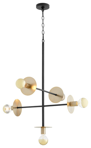 Quorum 843-5-6980 Five Light Pendant, Black w Aged Brass Finish
